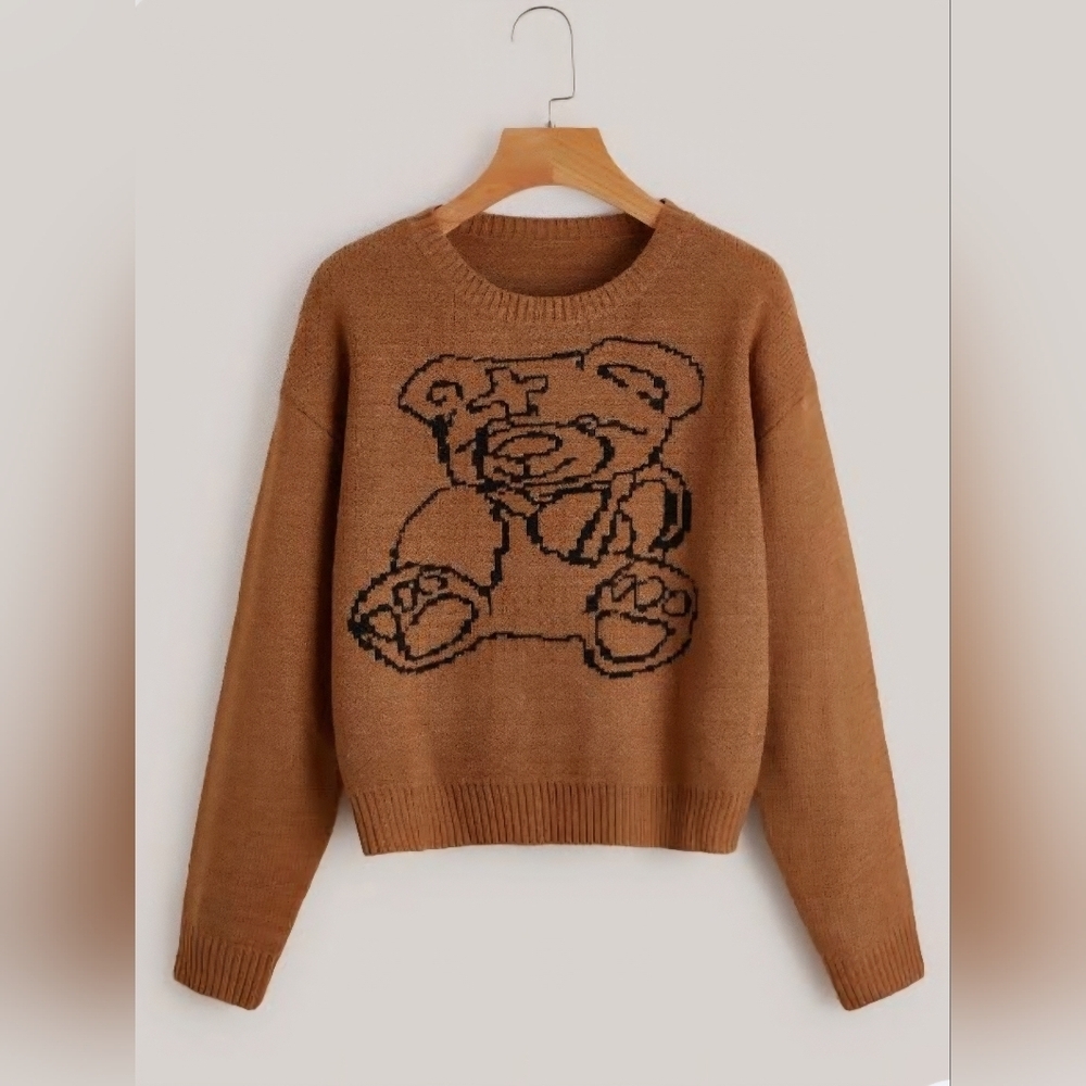 Cute Romwe Teddy Bear Sweater – Cozy Knit Pullover – Size Large